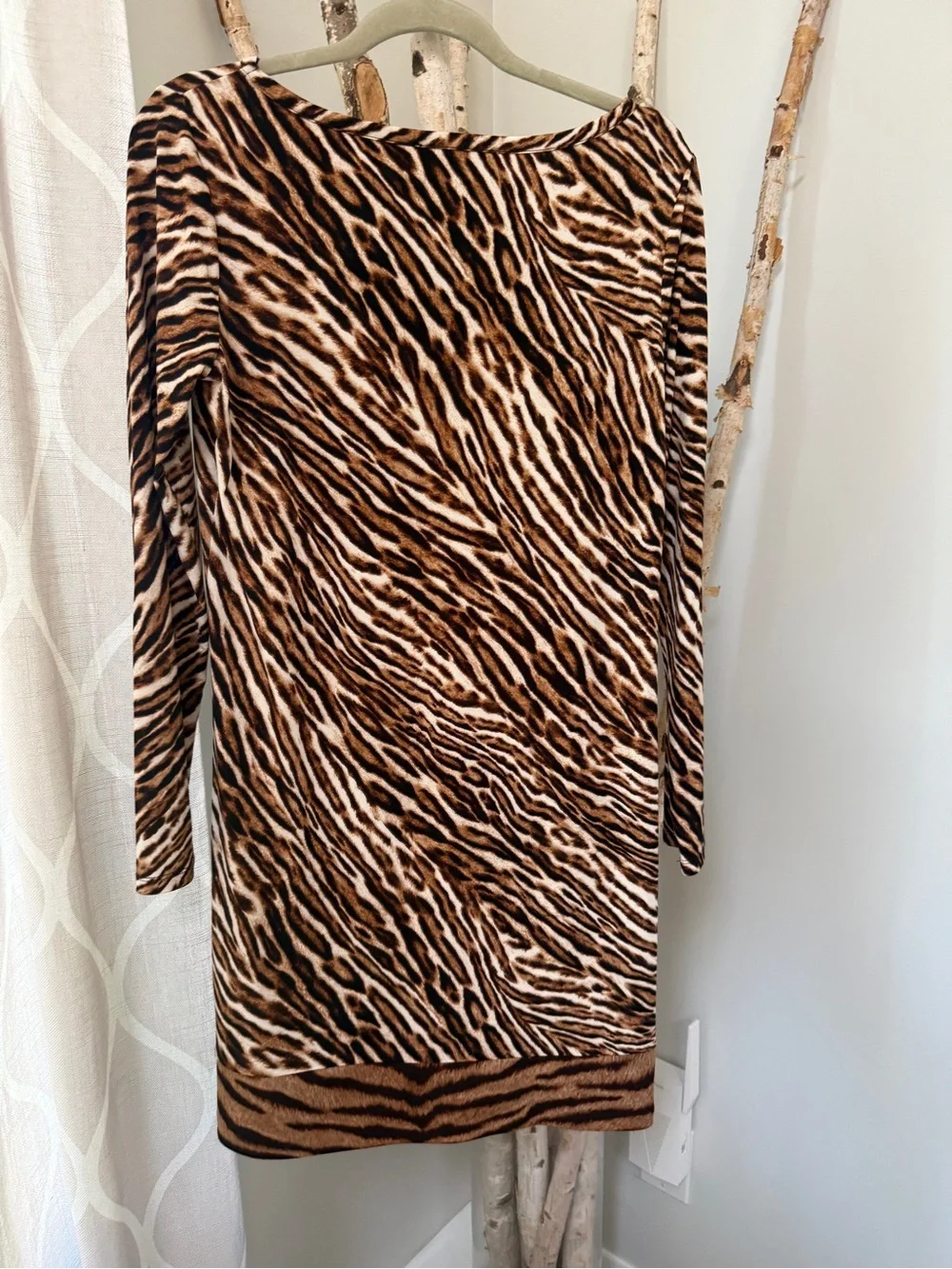 Michael Kors Long Sleeve Animal Print Dress in Brown & Black